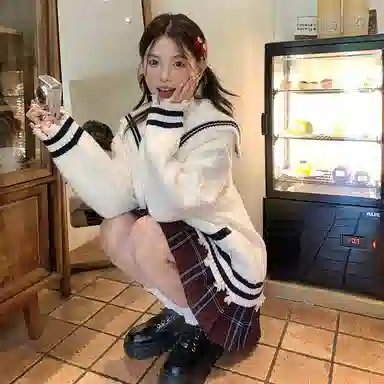 东鲸岁时记 学院风复古绞花高级感宽松休闲海军领松弛感文艺风单排扣毛衣开衫外套针织衫 春秋季 男女同款 白色