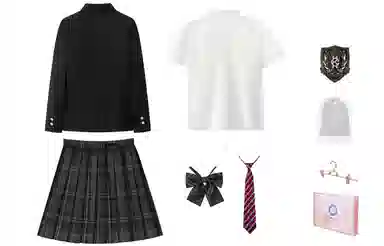 东鲸岁时记 学院风西装领长袖上衣长袖格子百褶短裙制服 女款 礼盒装 黑色