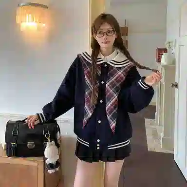 东鲸岁时记 开学季女优雅简约学院风穿搭长袖棒球服纯色半裙内搭花边小裙子学生日常甜美可爱裙装套装 女款 礼盒装