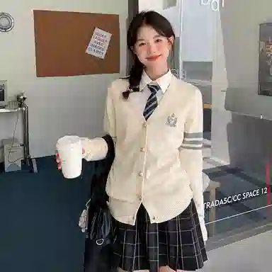 东鲸岁时记 学院风纯色针织上衣中腰合身半裙裙装套装 女款 白色+黑色