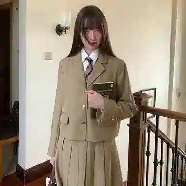 东鲸岁时记 学院风时尚纯色中腰百褶长款半身休闲长裙 女款 棕色