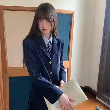 东鲸岁时记 学院风纯色短款长袖上衣高腰半身裙西装套装 女款 礼盒装 藏青色