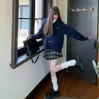 东鲸岁时记 港风宽松学院风慵懒风开衫长袖针织衫 男女同款 藏青色