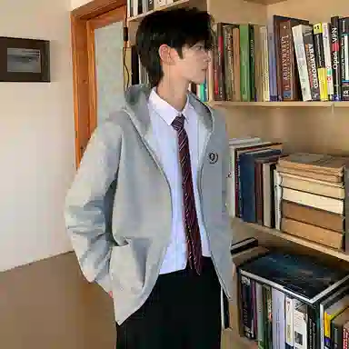 东鲸岁时记 宽松慵懒风休闲舒适开学季学生日常通勤百搭上衣外套日系简约基础款早秋学院风痞帅复古开衫拉链连帽外套卫衣 男女同款