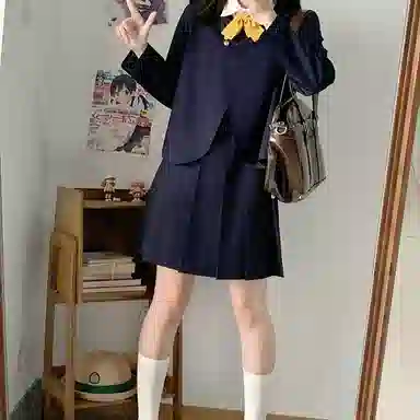 东鲸岁时记 学院风纯色气质西服休闲舒适上衣高腰合身短裙制服 女款 绀色