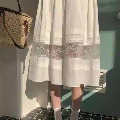 东鲸岁时记 法式气质通勤纯色简约舒适短袖连衣裙 女款 礼盒装 白色连衣裙（含内衬 腰部抽绳设计）