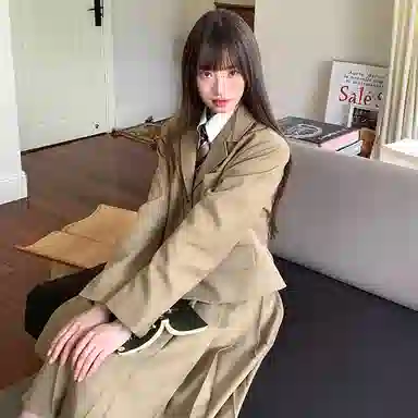 东鲸岁时记 学院风时尚纯色中腰百褶长款半身休闲长裙 女款 棕色