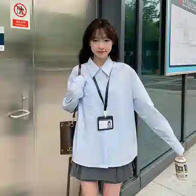 东鲸岁时记 学院风通勤日常上衣纯色高腰宽松半裙制服 女款 水蓝色