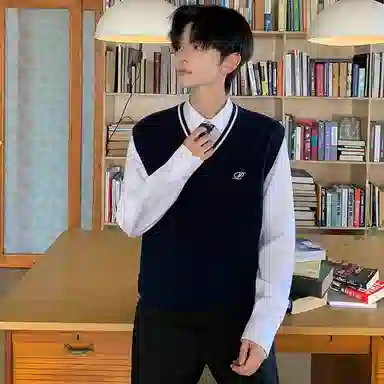 东鲸岁时记 开学季学院风日常休闲复古秋季保暖纯色刺绣外套温暖时尚设计感毕业季马甲 男款