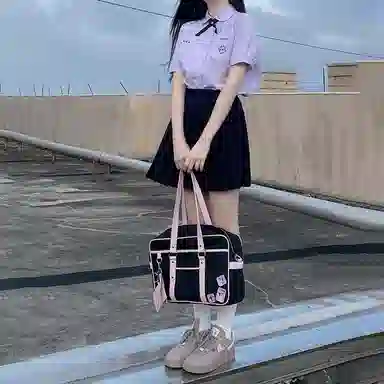 东鲸岁时记 泰式校服毕业季小清新穿搭学院风套装夏日多巴胺一整套翻领泡泡袖领结短袖衬衫纯色舒适百褶半身裙制服 女款 礼盒装