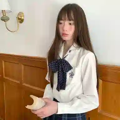 东鲸岁时记 学院风刺绣蝴蝶结直筒长袖衬衫高腰半身裙制服 女款