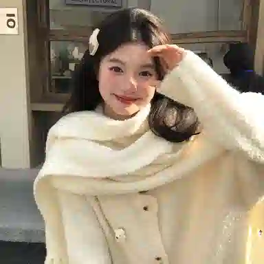 东鲸岁时记 学院风宽松韩系穿搭纯色开衫单排扣指头围巾长袖毛衣 男女同款 米白色