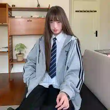 东鲸岁时记 美式复古刺绣宽松学院风长袖外套卫衣 男女同款 灰色