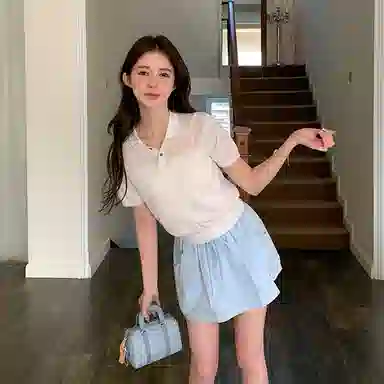 东鲸岁时记 针织短袖上衣休闲设计感短裤制服 女款