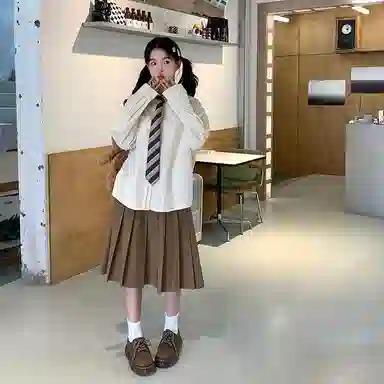 东鲸岁时记 学院风格雷系纯色中长款伯克利百褶裙休闲长裙 女款 灰色裙