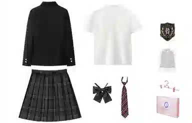 东鲸岁时记 学院风西装领长袖上衣长袖格子百褶短裙制服 女款 礼盒装 黑色