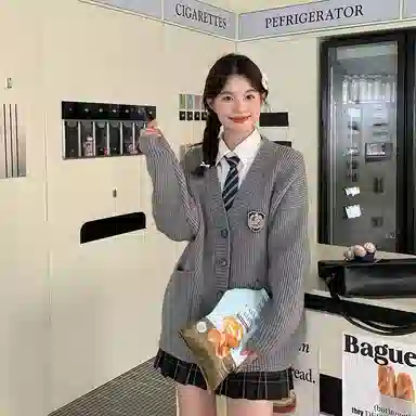 东鲸岁时记 慵懒风宽松针织开衫休闲格裙裙装套装 女款