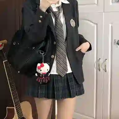 东鲸岁时记 学院风开学季尖领上衣中腰修身半裙制服 女款 白色+灰绿色