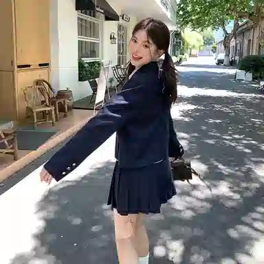 东鲸岁时记 学院风高级感伯克利修身上衣外套通勤职场微辣文艺风纯色短款西装 秋季 女款 礼盒装 藏青色