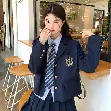 东鲸岁时记 学院风高级感伯克利修身上衣外套通勤职场微辣文艺风纯色短款西装 秋季 女款 礼盒装 藏青色