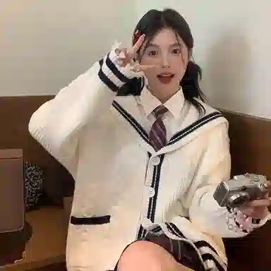 东鲸岁时记 学院风复古绞花高级感宽松休闲海军领松弛感文艺风单排扣毛衣开衫外套针织衫 春秋季 男女同款 白色