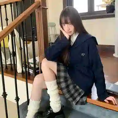 东鲸岁时记 港风宽松学院风慵懒风开衫长袖针织衫 男女同款 藏青色