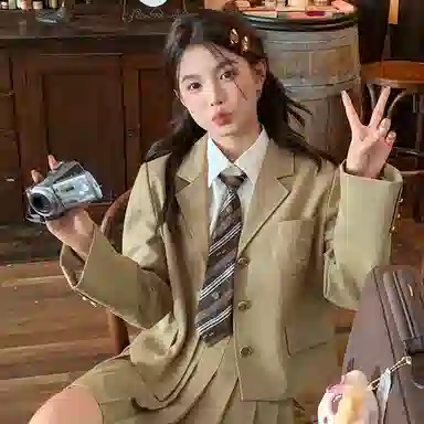 东鲸岁时记 港风高级感美拉德色系上衣外套学院风松弛感休闲简约西装 春秋季 女款 礼盒装 卡其色