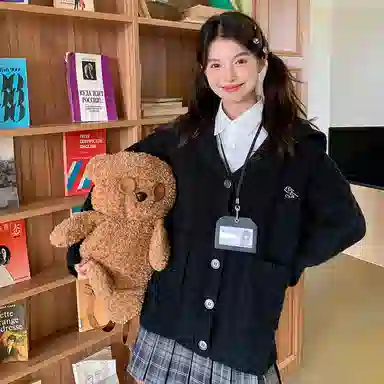 东鲸岁时记 学院风海军领复古绞花上衣毛衣外套学姐感松弛感宽松文艺风经典格纹半裙穿搭一整套裙装套装 秋冬季 女款 礼盒装 米白色