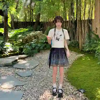 东鲸岁时记 新中式上衣宽松风国风半身裙百褶汉服 女款 礼盒装 新中式短袖+新中式短裙