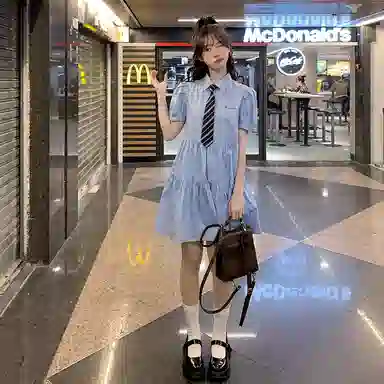 东鲸岁时记 学院风海军领宽松短袖连衣裙 女款