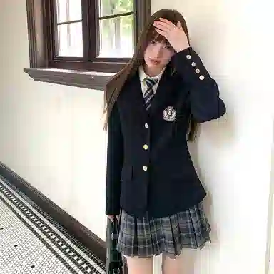 东鲸岁时记 学院风舒适气质上衣收腰修身半裙制服 女款 藏青色+灰黑色