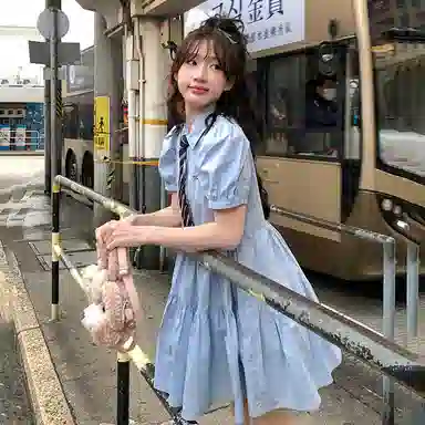 东鲸岁时记 学院风海军领宽松短袖连衣裙 女款