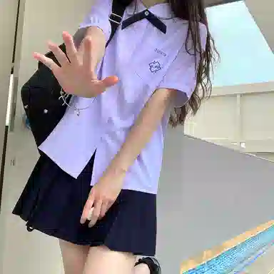 东鲸岁时记 泰式校服毕业季小清新穿搭学院风套装夏日多巴胺一整套翻领泡泡袖领结短袖衬衫纯色舒适百褶半身裙制服 女款 礼盒装