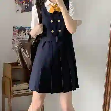 东鲸岁时记 学院风纯色气质西服休闲舒适上衣高腰合身短裙制服 女款 绀色