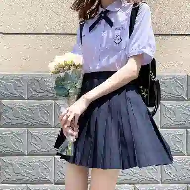 东鲸岁时记 泰式校服毕业季小清新穿搭学院风套装夏日多巴胺一整套翻领泡泡袖领结短袖衬衫纯色舒适百褶半身裙制服 女款 礼盒装