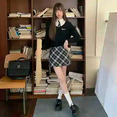 东鲸岁时记 学院风复古高腰格子简约舒适休闲短裙 女款 黑灰白