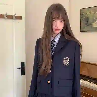 东鲸岁时记 学院风纯色短款长袖上衣高腰半身裙西装套装 女款 礼盒装 藏青色