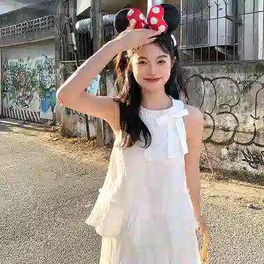 东鲸岁时记 海边度假风挂脖拉链上衣下裙套装无袖连衣裙 女款 白色