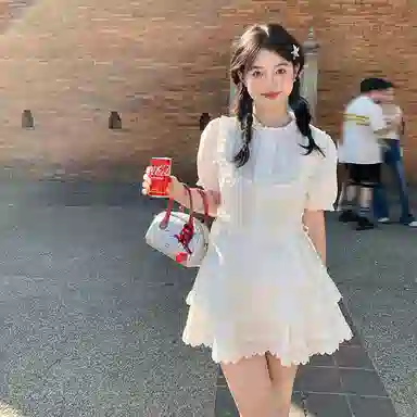 东鲸岁时记 减龄全棉法式独特绝美小上衣花边半身裙裙装套装 女款 礼盒装 白色