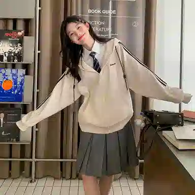 东鲸岁时记 学院风连帽休闲外套纯色半身裙松弛感卫衣套装 女款