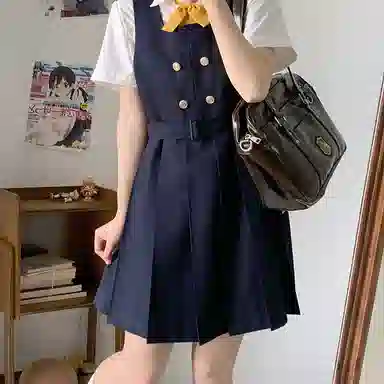 东鲸岁时记 学院风纯色气质西服休闲舒适上衣高腰合身短裙制服 女款 绀色