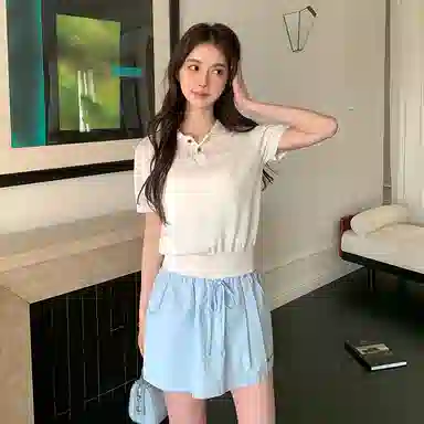 东鲸岁时记 通勤简约高腰休闲短裙 女款 蓝色