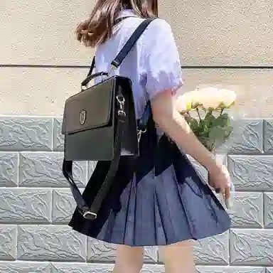 东鲸岁时记 泰式校服毕业季小清新穿搭学院风套装夏日多巴胺一整套翻领泡泡袖领结短袖衬衫纯色舒适百褶半身裙制服 女款 礼盒装