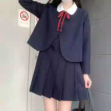 东鲸岁时记 学院风纯色气质西服休闲舒适上衣高腰合身短裙制服 女款 绀色