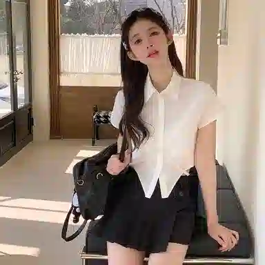 东鲸岁时记 纯欲辣妹风高级感修身短袖衬衫 女款 白色