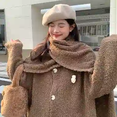 东鲸岁时记 学院风宽松韩系单排扣指头围巾毛衣 男女同款 棕色