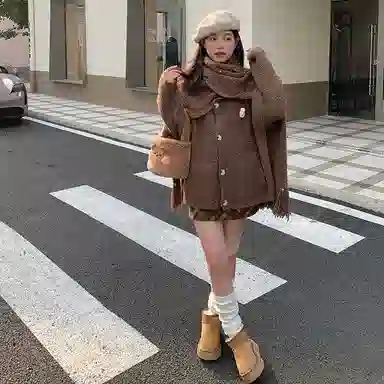 东鲸岁时记 学院风宽松韩系穿搭针织衫格纹气质半身裙裙装套装 女款