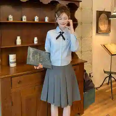 东鲸岁时记 学院风中腰纯色修身简约舒适通勤休闲长裙 女款 灰色