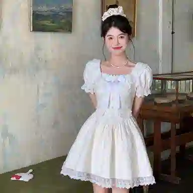 东鲸岁时记 蕾丝小个子气质女装高级感白色短袖连衣裙 女款 礼盒装