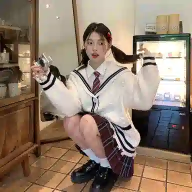 东鲸岁时记 学院风复古绞花高级感宽松休闲海军领松弛感文艺风单排扣毛衣开衫外套针织衫 春秋季 男女同款 白色